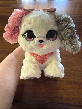Interactive Present Pet Plush Puppy - Pink, White, and Gray